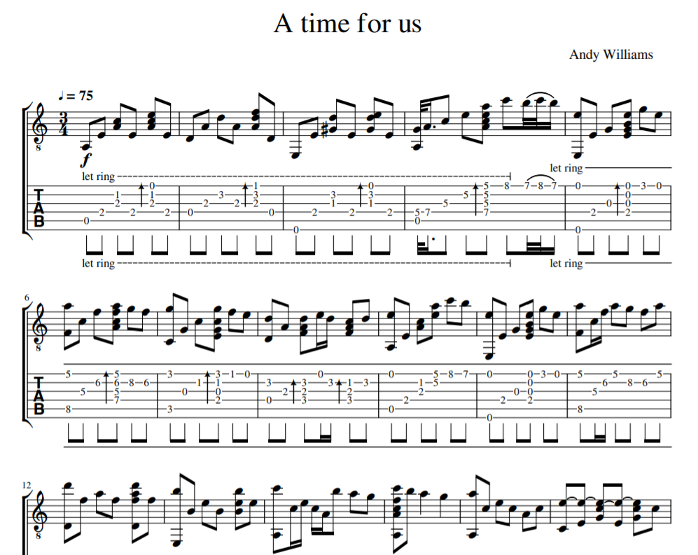 Andy Williams - A Time For Us (Romeo and Juliet ) for guitar